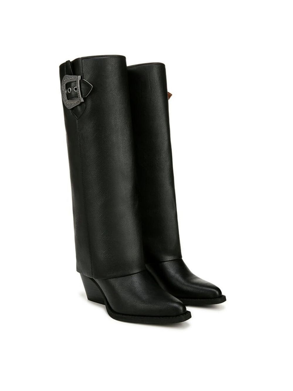 Zodiac Modern Foldover Statement Western Buckle Boots Knee Height BLACK SZ 7 M - Picture 1 of 17